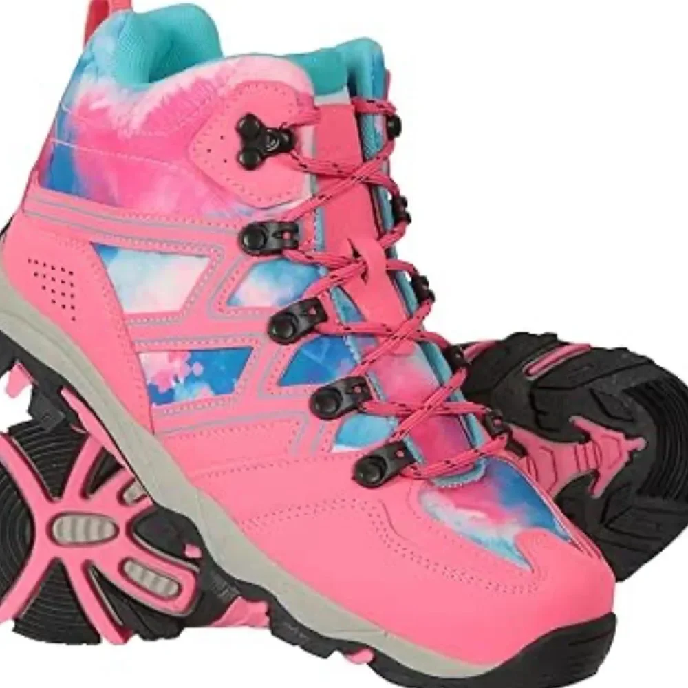 Mountain Warehouse Oscar Kids Waterproof Hiking Boots - Pink and Blue